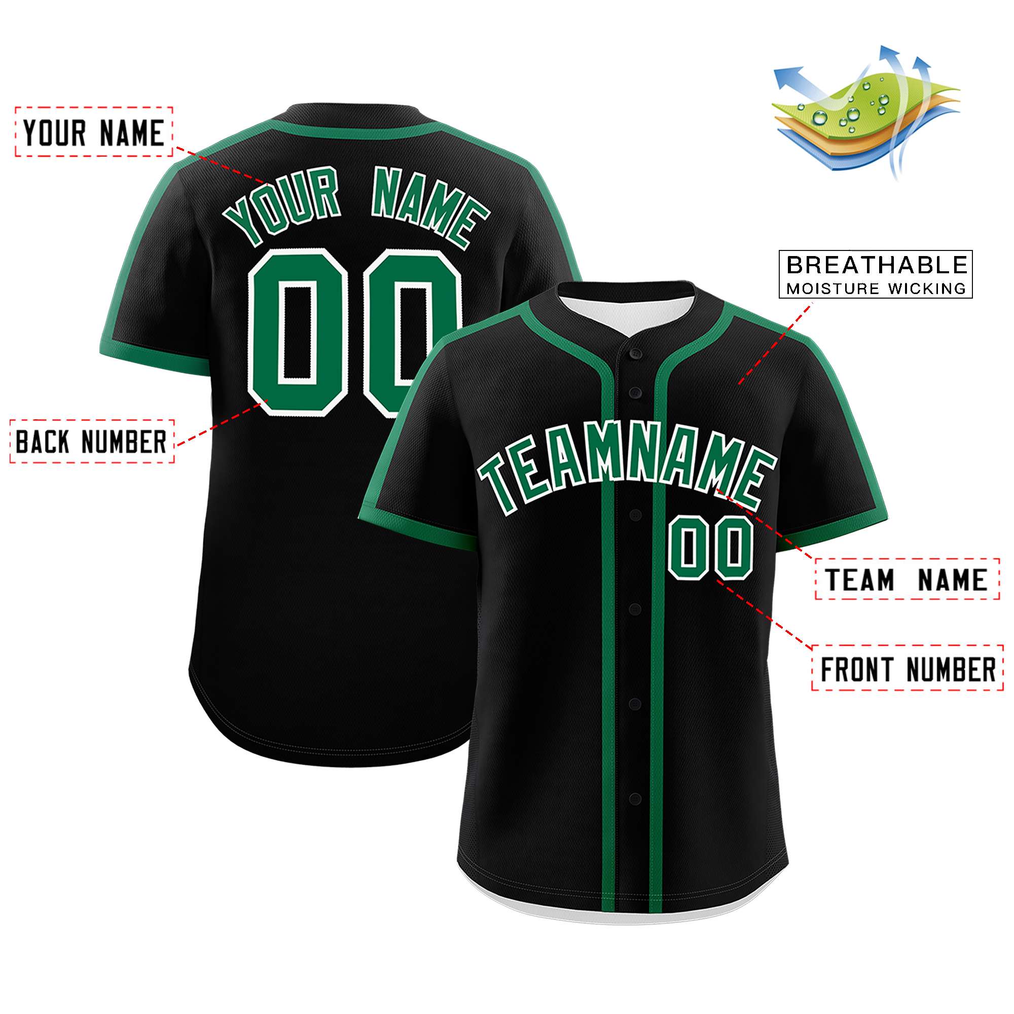 Custom Black Kelly Green Personalized Classic Authentic Baseball Jersey