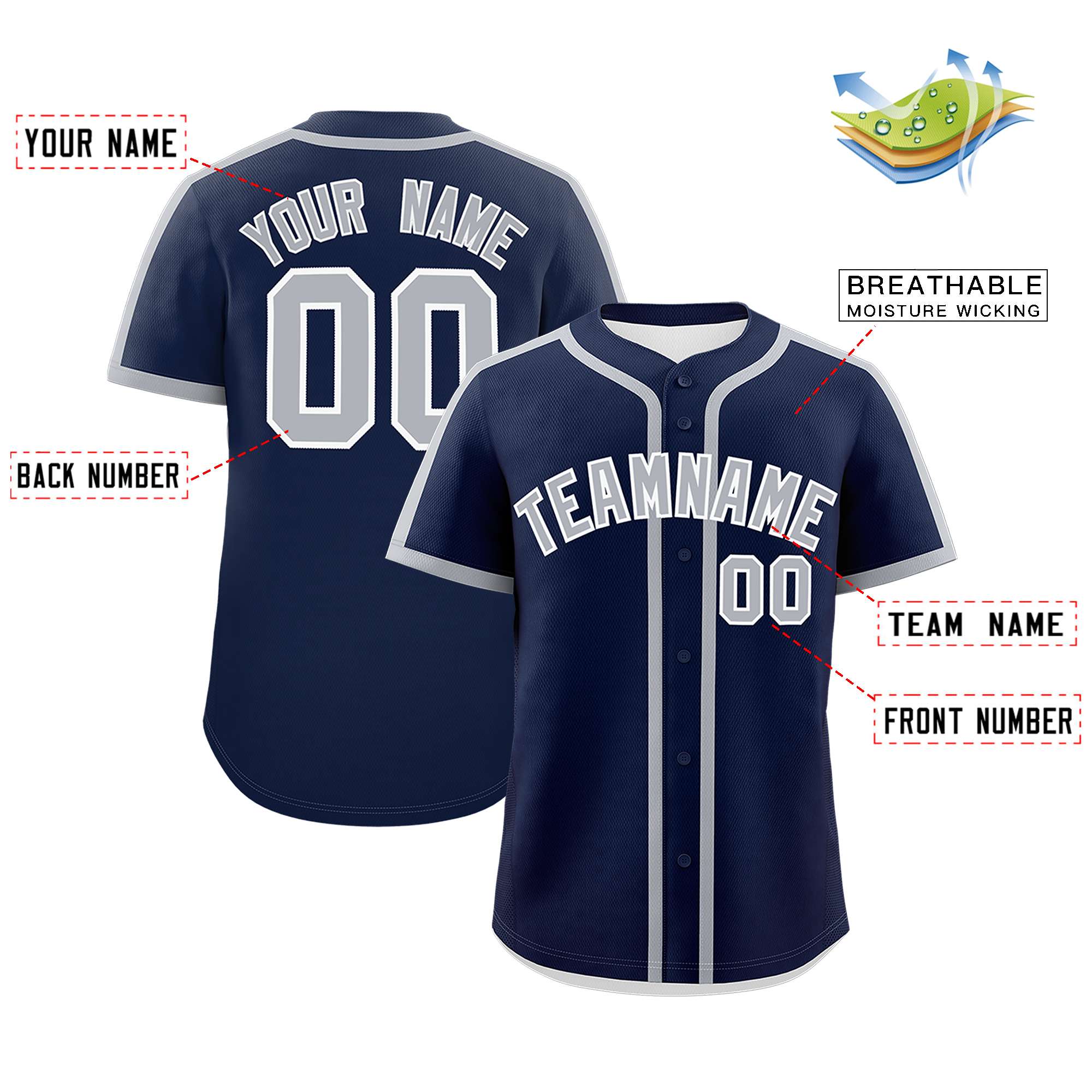 Custom Navy Gray Personalized Classic Authentic Baseball Jersey