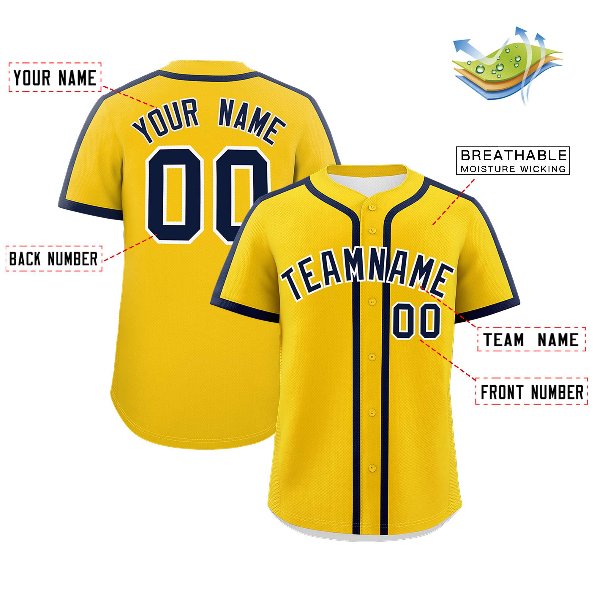 Custom Gold Navy Personalized Classic Authentic Baseball Jersey