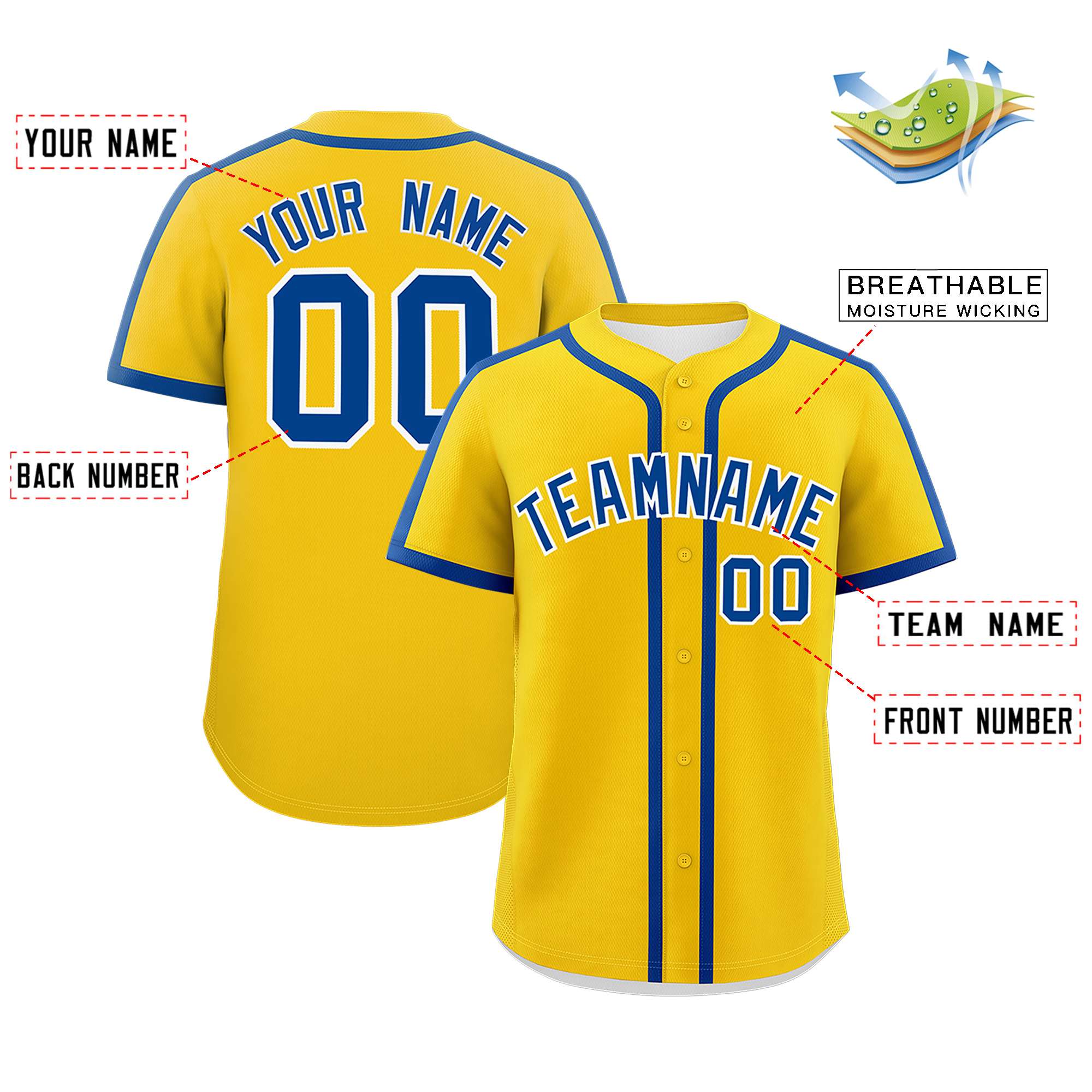 Custom Gold Royal Personalized Classic Authentic Baseball Jersey