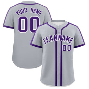 Custom Gray Purple Personalized Classic Authentic Baseball Jersey