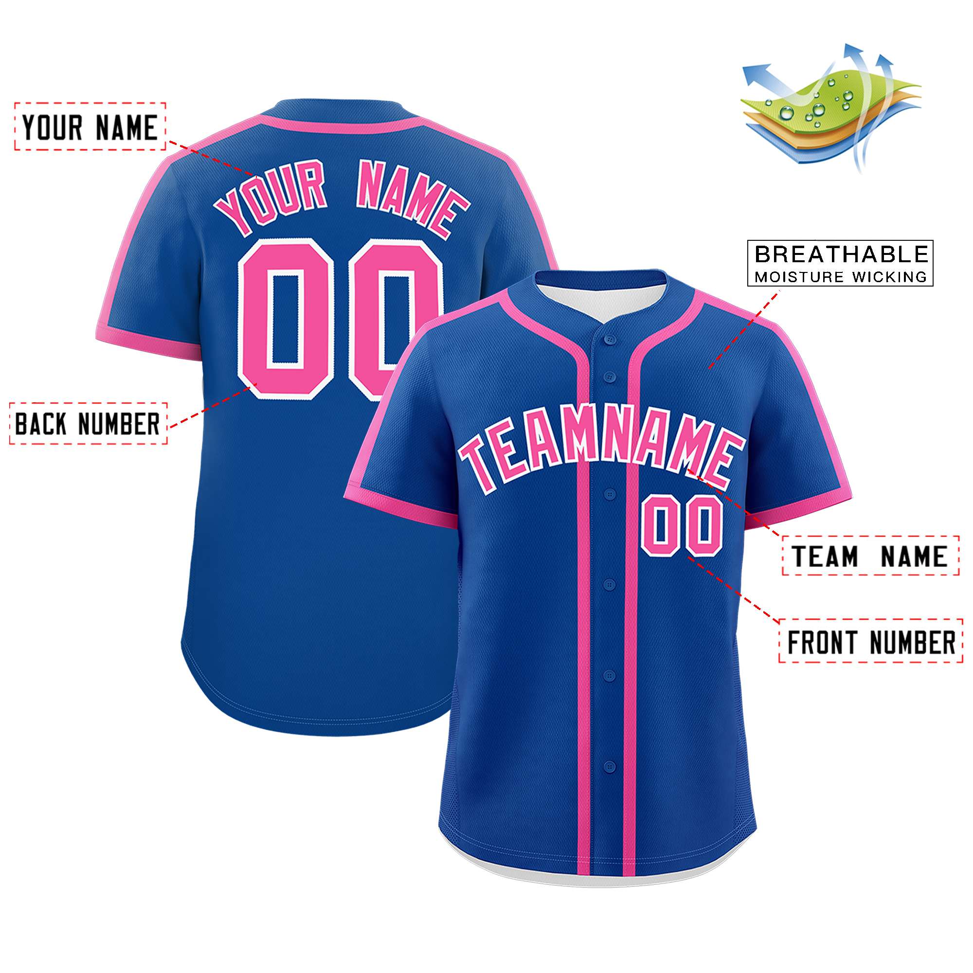 Custom Royal Pink Personalized Classic Authentic Baseball Jersey