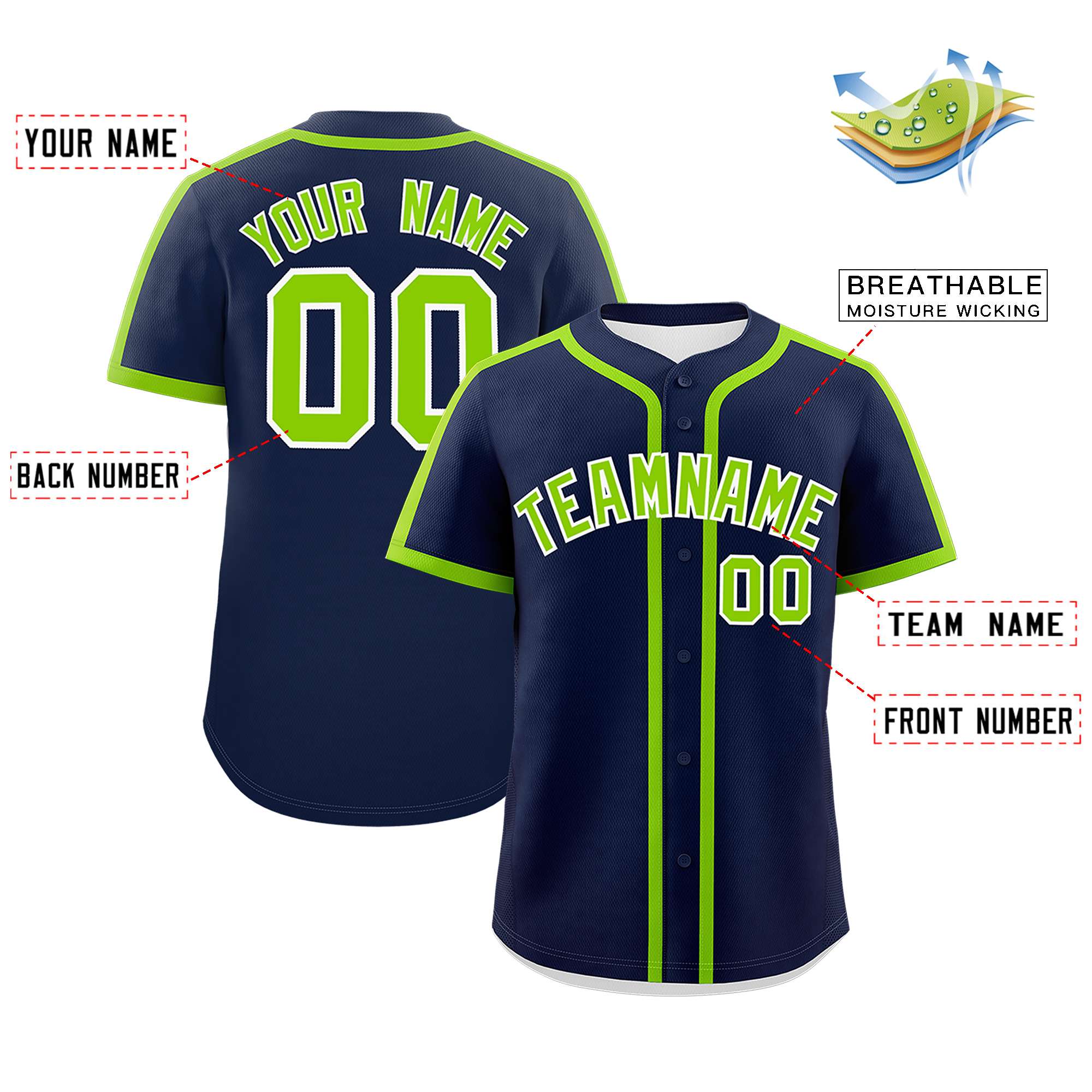 Custom Navy Neon Green Personalized Classic Authentic Baseball Jersey