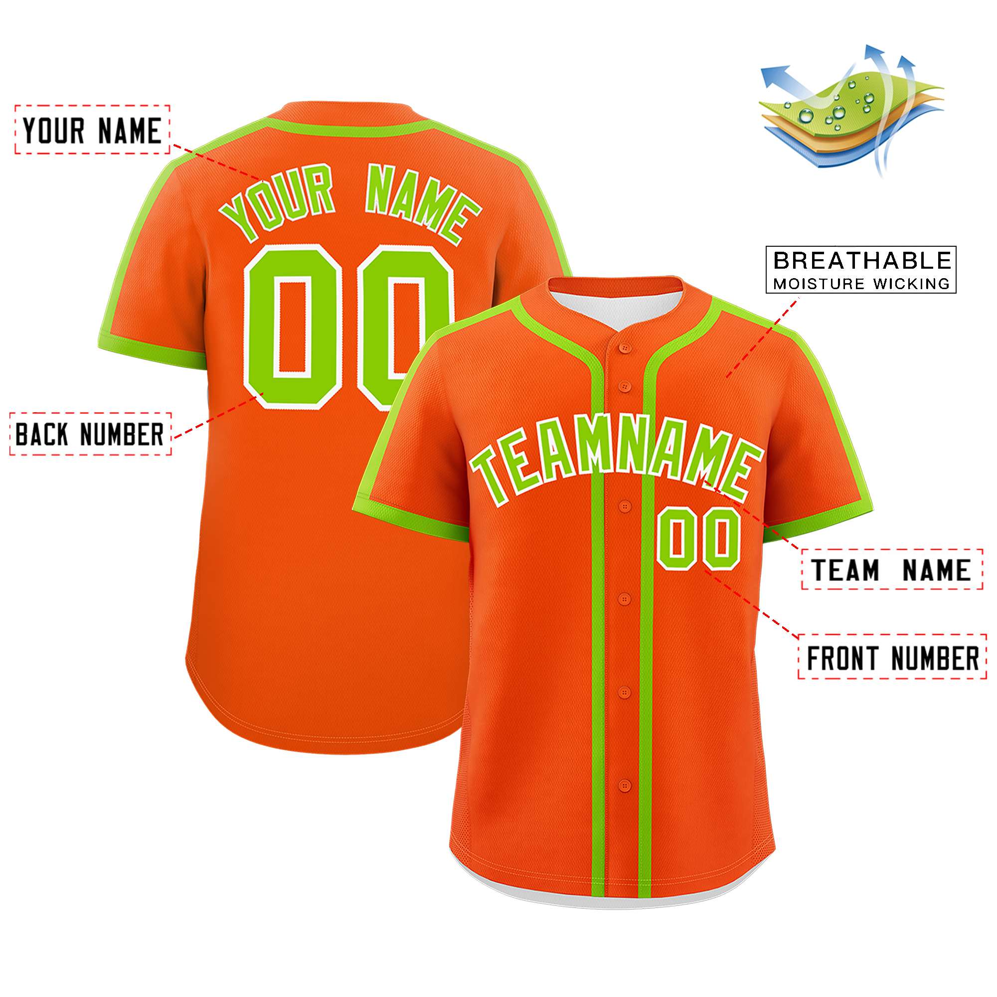 Custom Orange Neon Green Personalized Classic Authentic Baseball Jersey