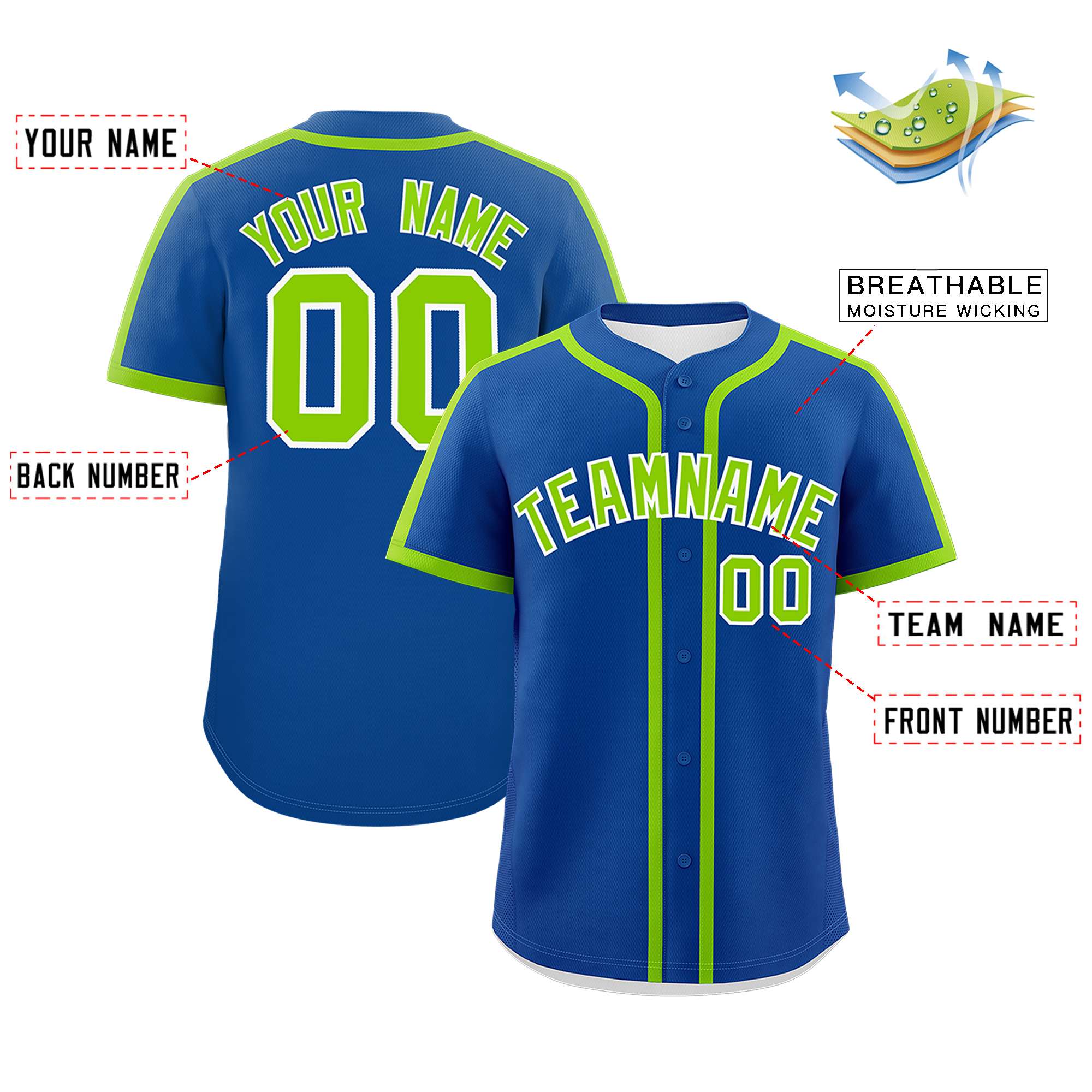 Custom Royal Neon Green Personalized Classic Authentic Baseball Jersey