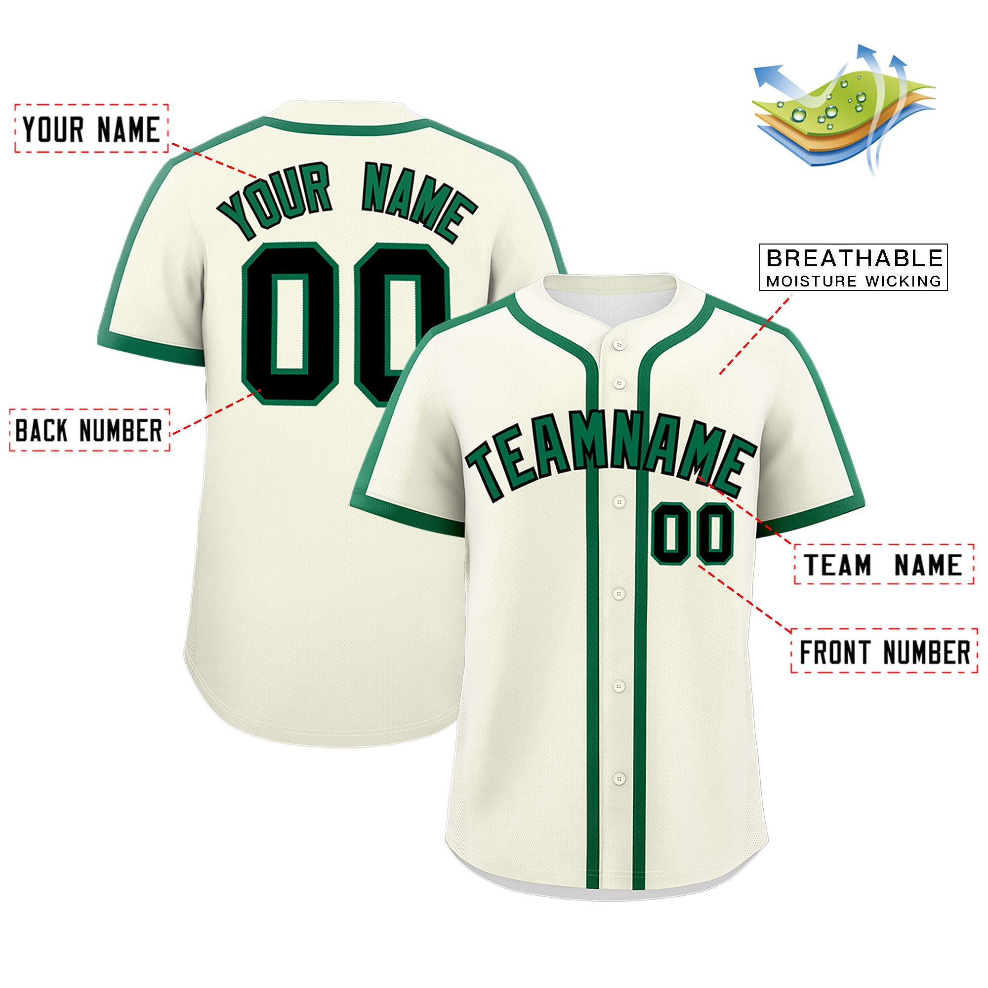 Custom Cream Kelly Green Personalized Classic Authentic Baseball Jersey