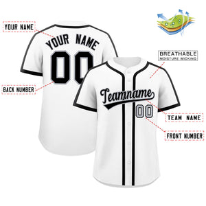 Custom White Black Personalized Classic Authentic Baseball Jersey