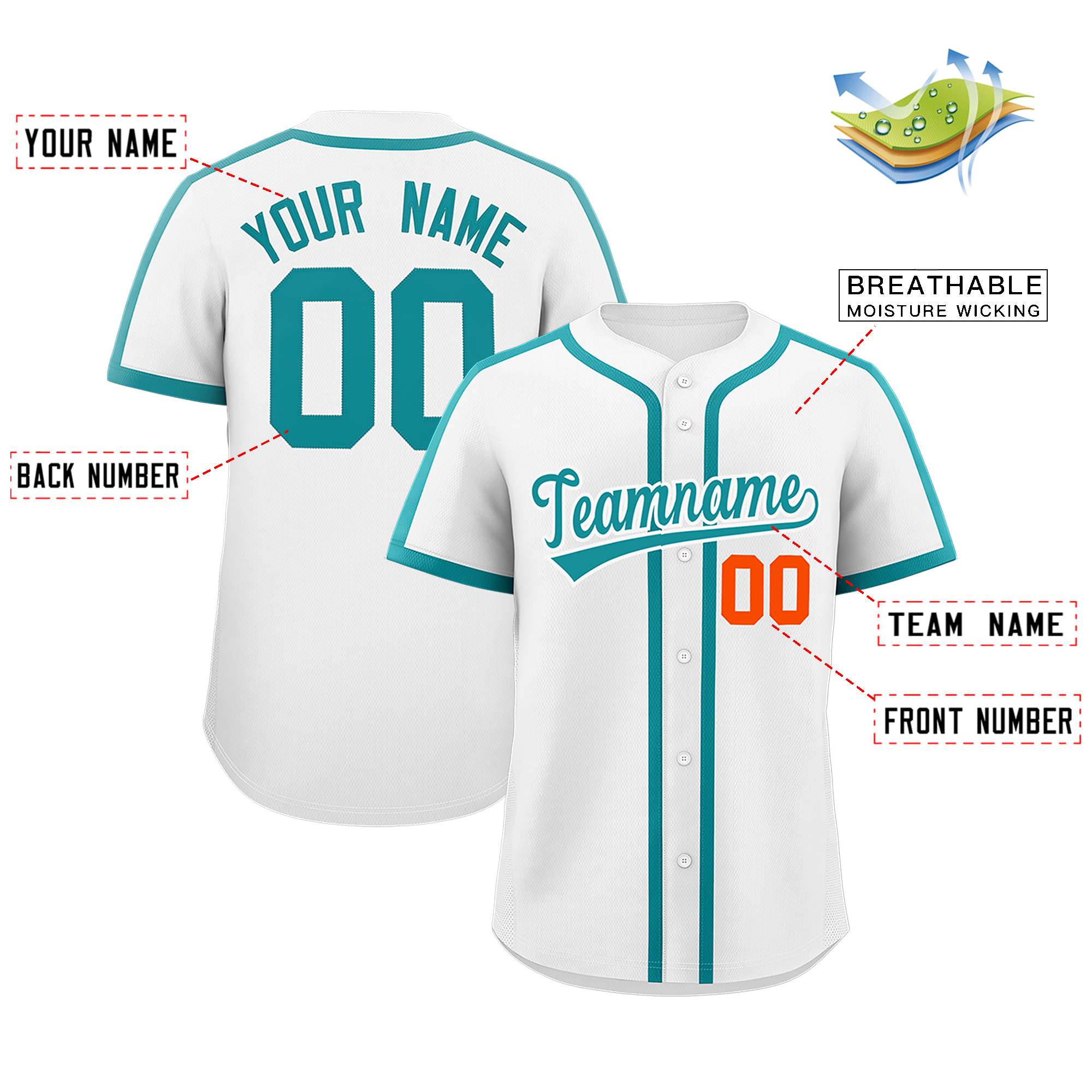 Custom White Aqua Personalized Classic Authentic Baseball Jersey