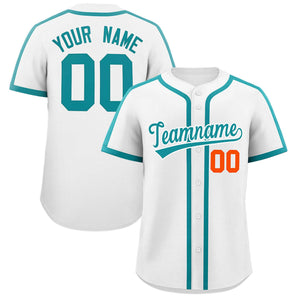 Custom White Aqua Personalized Classic Authentic Baseball Jersey