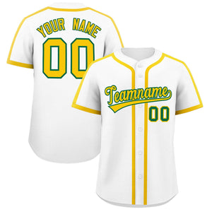 Custom White Gold Personalized Classic Authentic Baseball Jersey