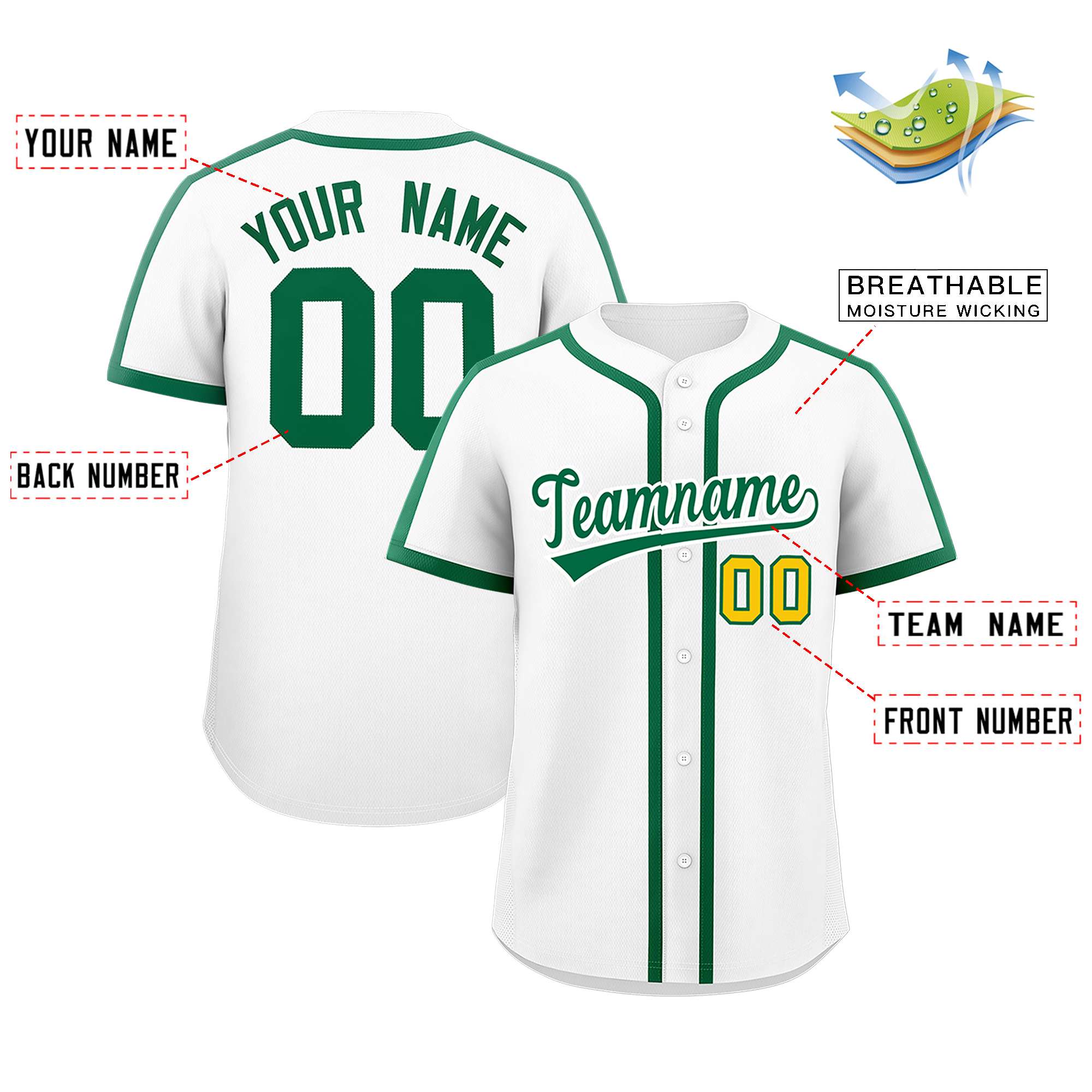 Custom White Kelly Green Personalized Classic Authentic Baseball Jersey