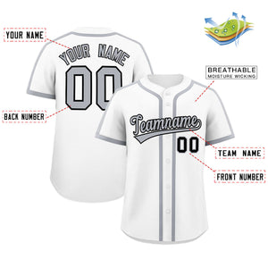 Custom White Gray Personalized Classic Authentic Baseball Jersey