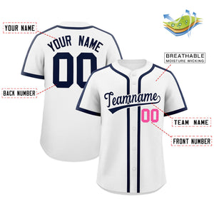 Custom White Navy Personalized Classic Authentic Baseball Jersey