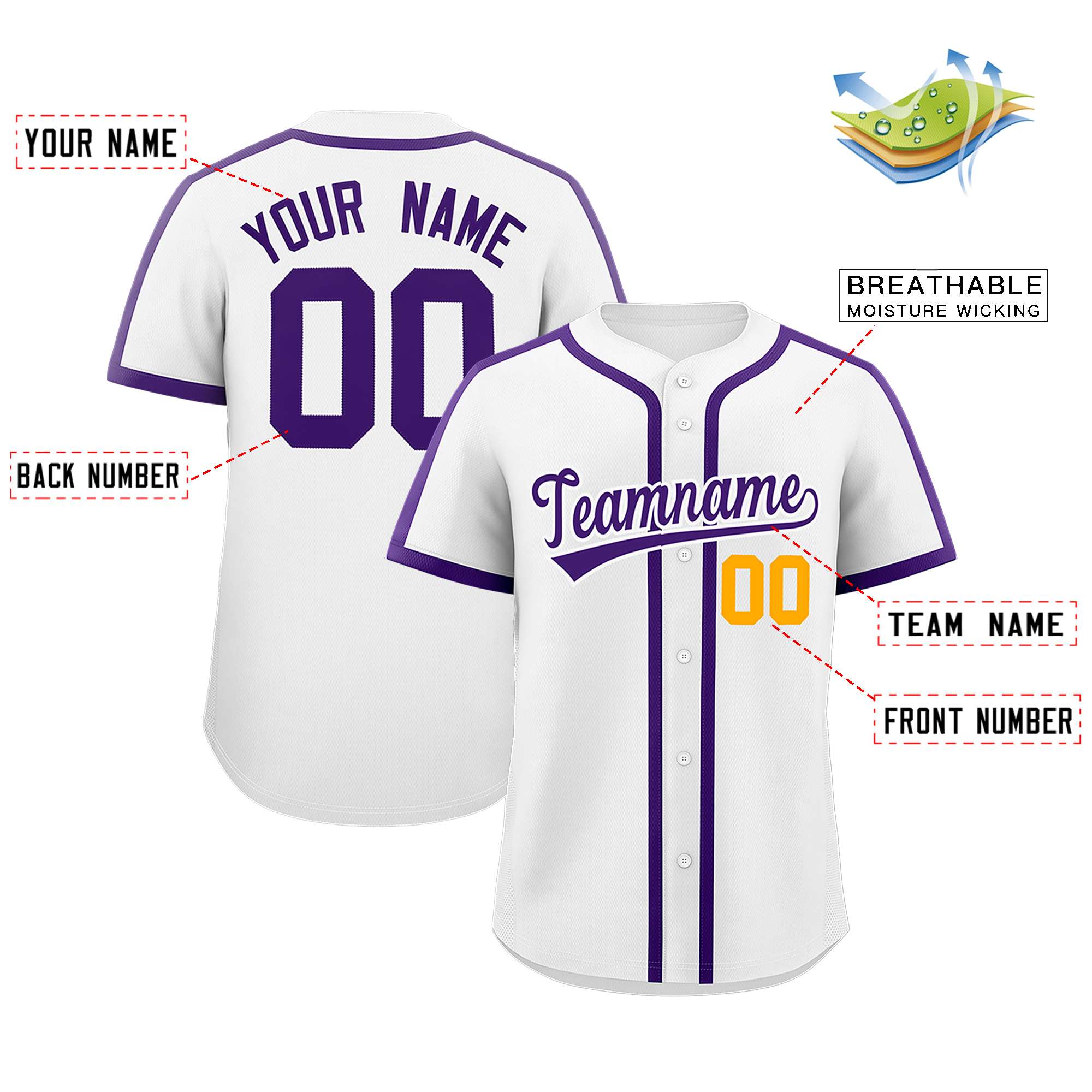 Custom White Purple Personalized Classic Authentic Baseball Jersey