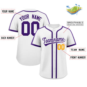 Custom White Purple Personalized Classic Authentic Baseball Jersey