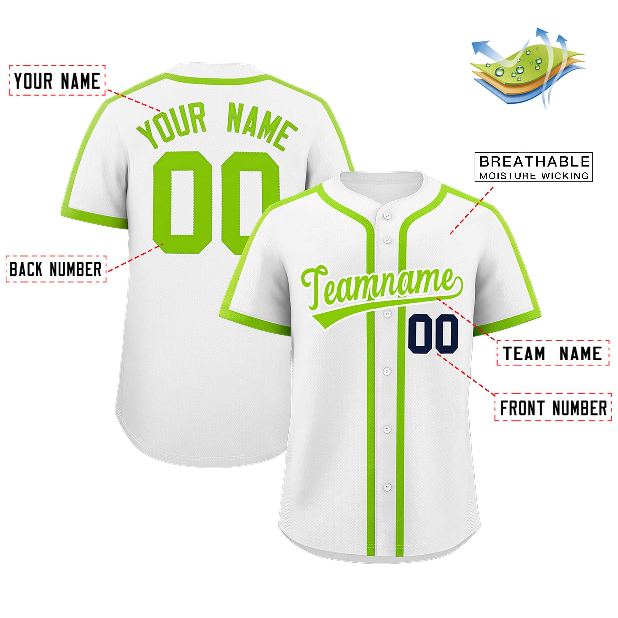 Custom White Neon Green Personalized Classic Authentic Baseball Jersey