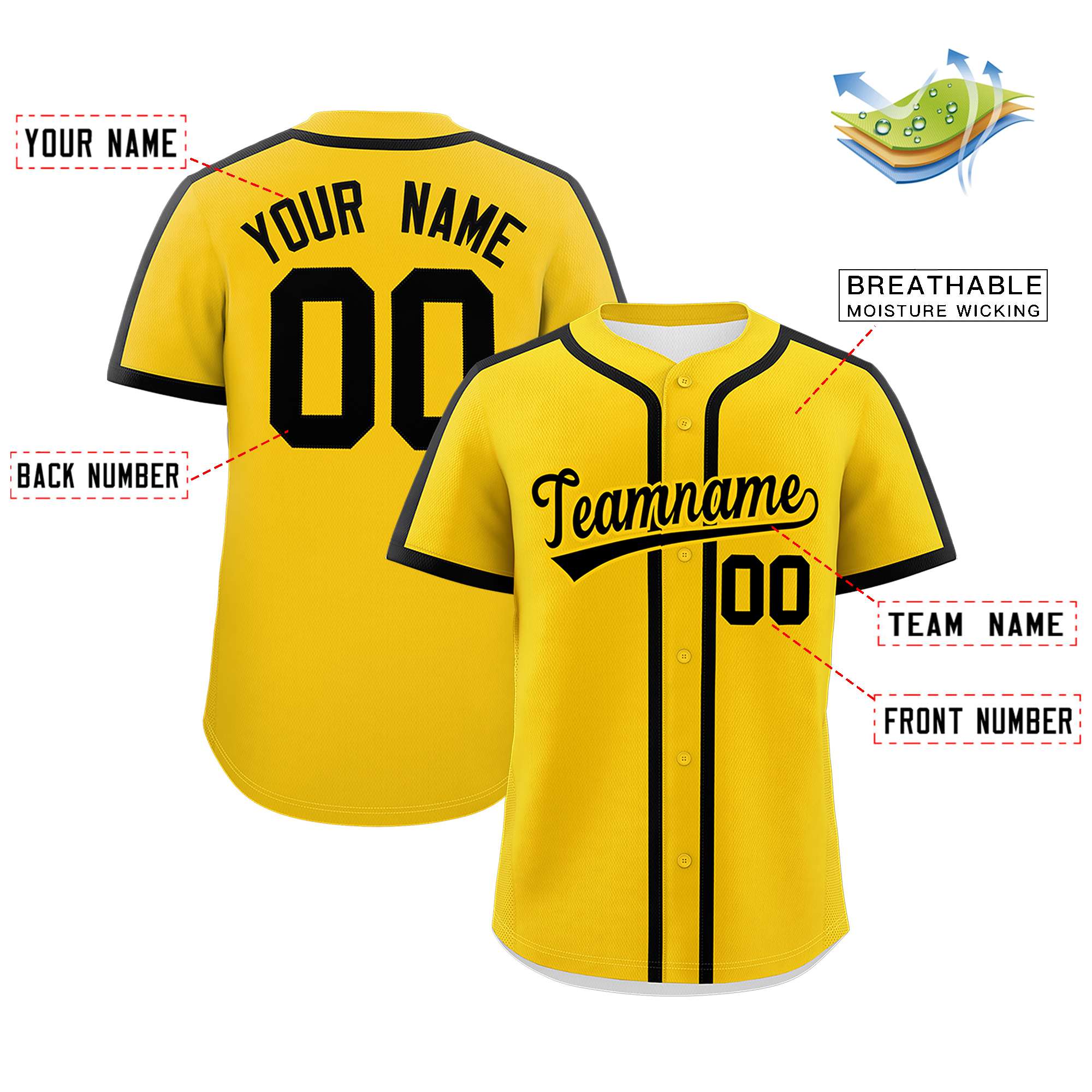 Custom Gold Black Personalized Classic Authentic Baseball Jersey