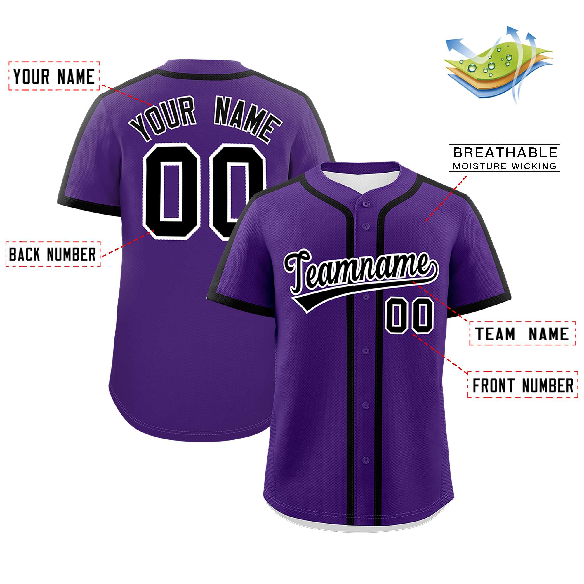 Custom Purple Black Personalized Classic Authentic Baseball Jersey