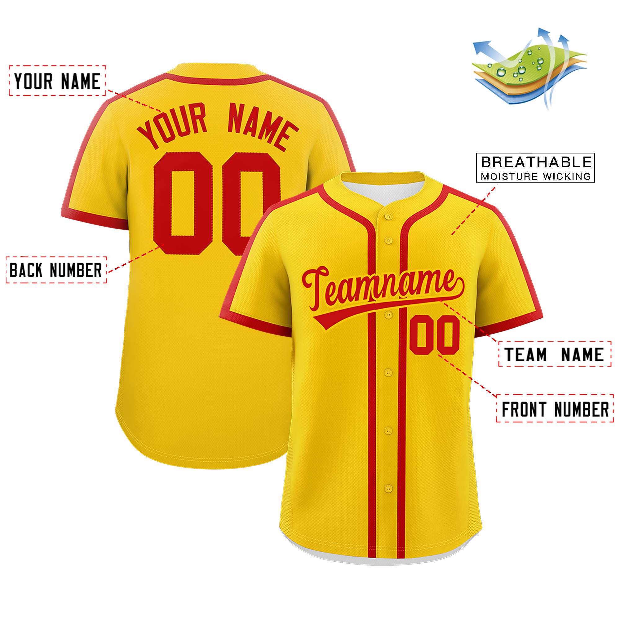 Custom Gold Red Personalized Classic Authentic Baseball Jersey