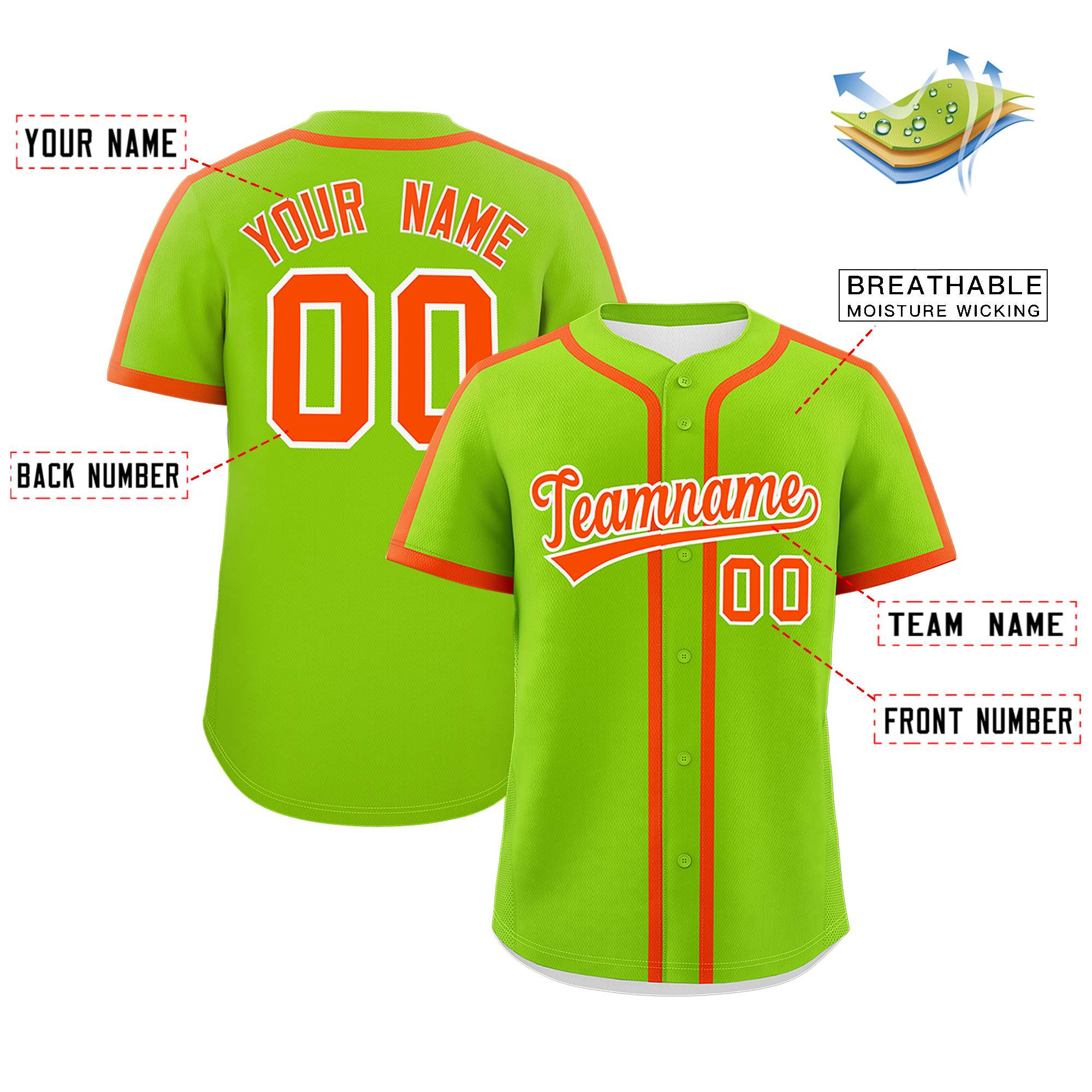 Custom Neon Green Orange Personalized Classic Authentic Baseball Jersey