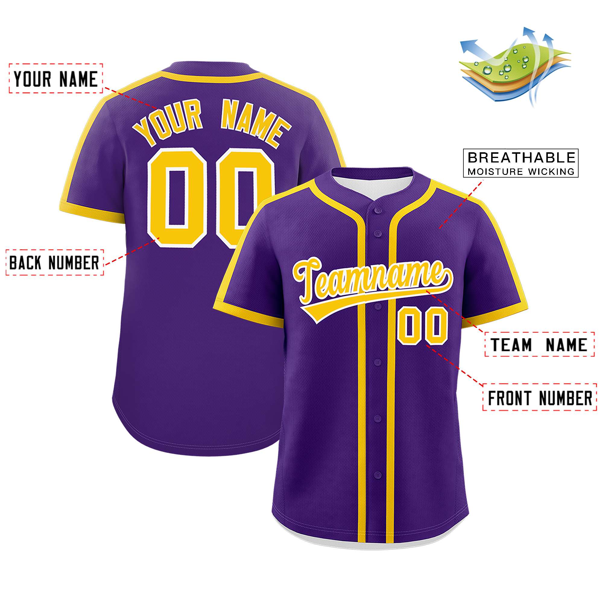 Custom Purple Gold Personalized Classic Authentic Baseball Jersey