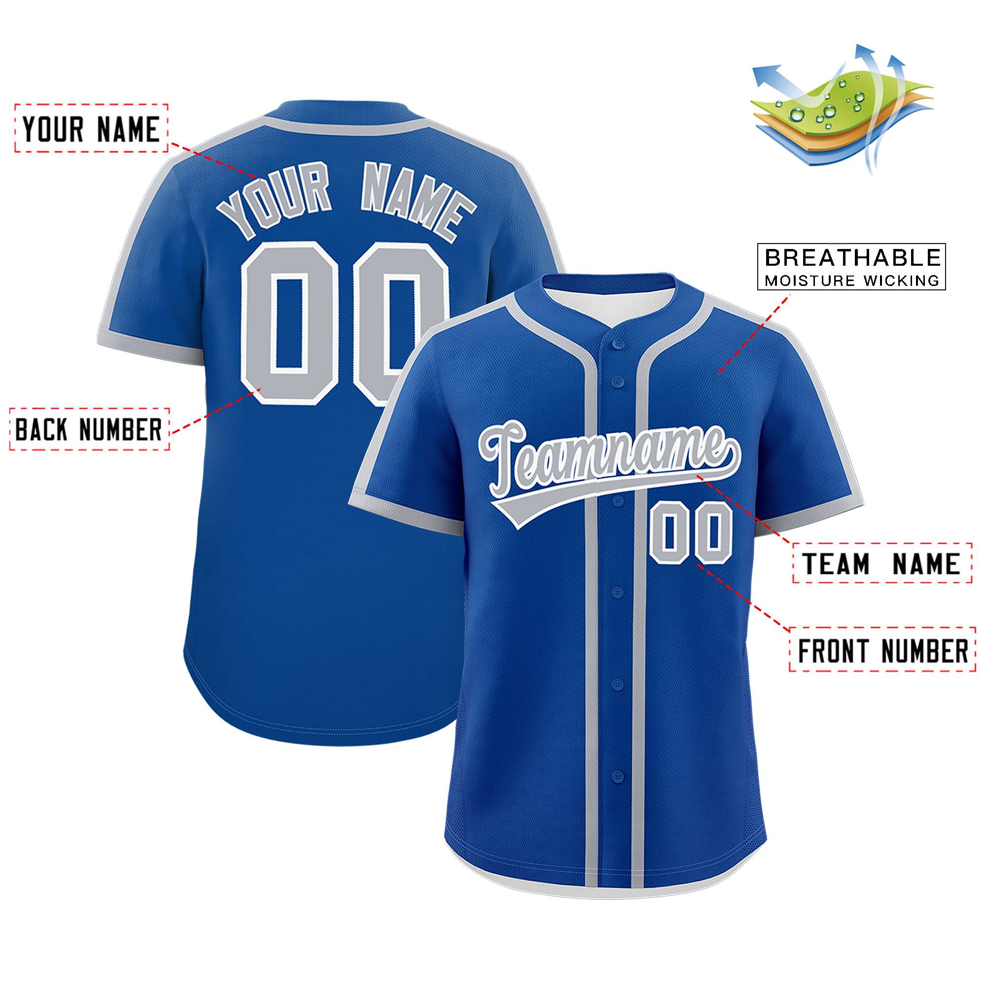 Custom Royal Gray Personalized Classic Authentic Baseball Jersey