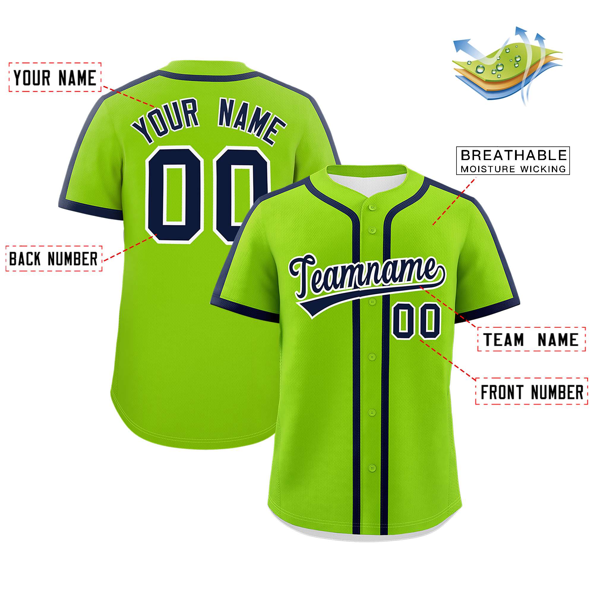 Custom Neon Green Navy Personalized Classic Authentic Baseball Jersey