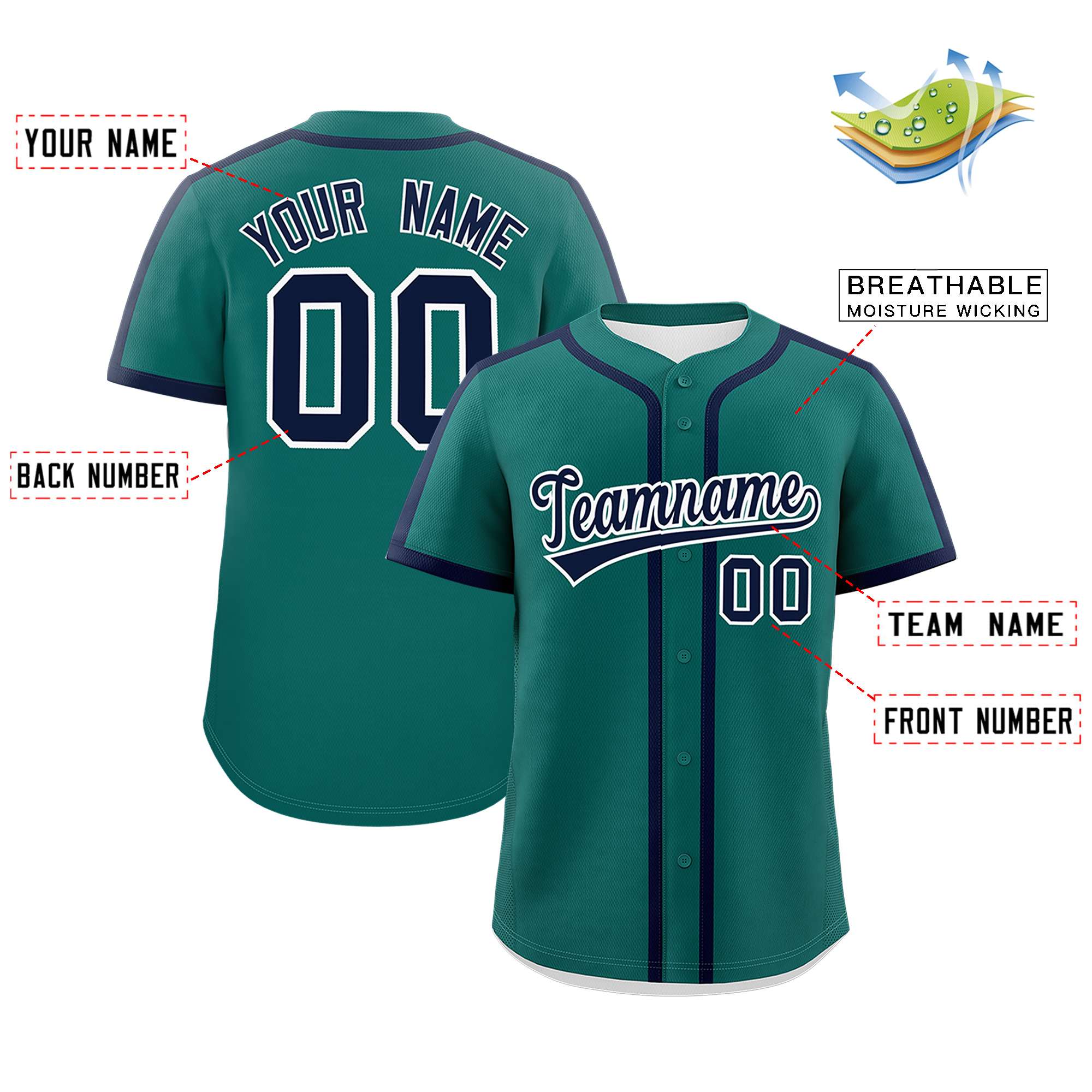 Custom Aqua Navy Personalized Classic Authentic Baseball Jersey