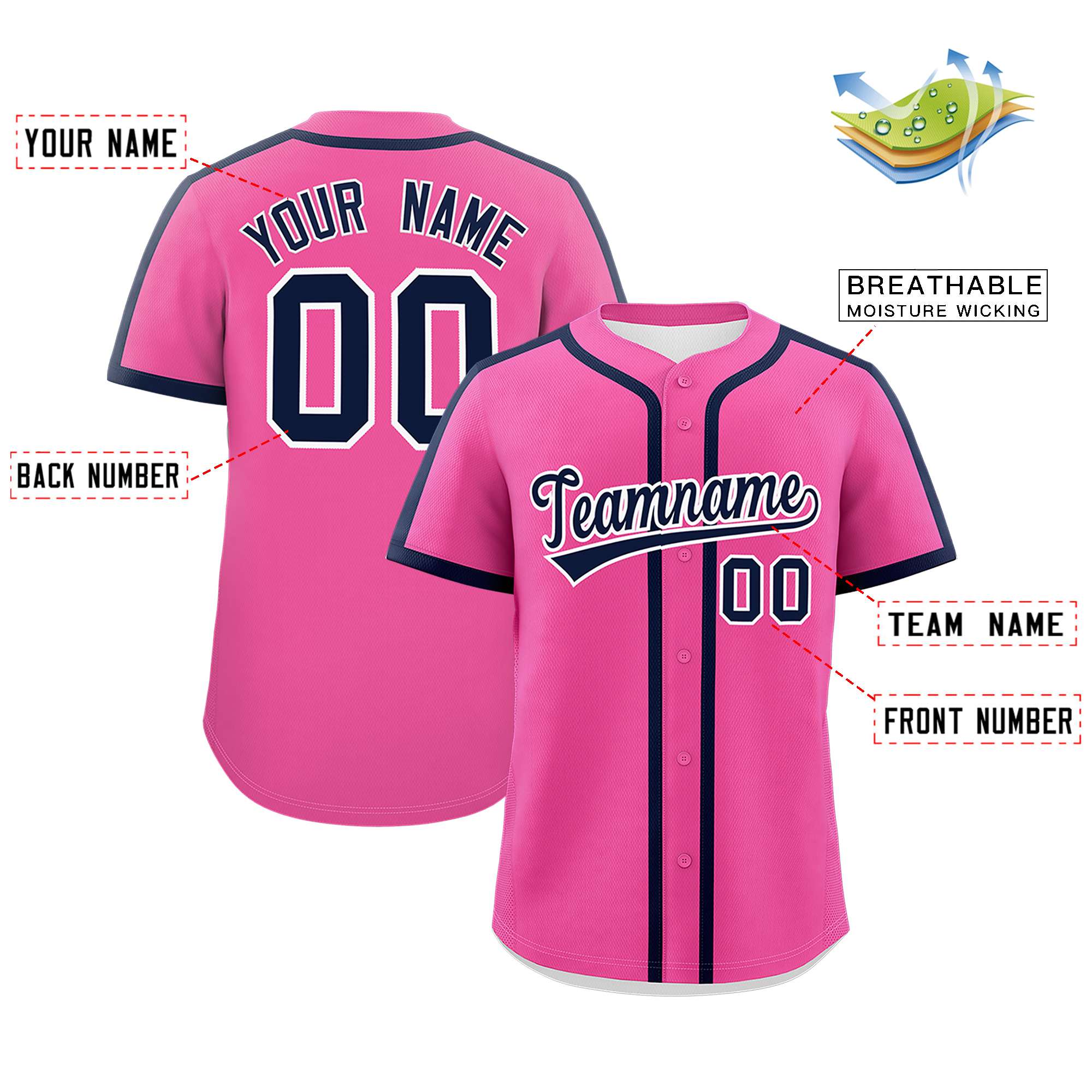 Custom Pink Navy Personalized Classic Authentic Baseball Jersey