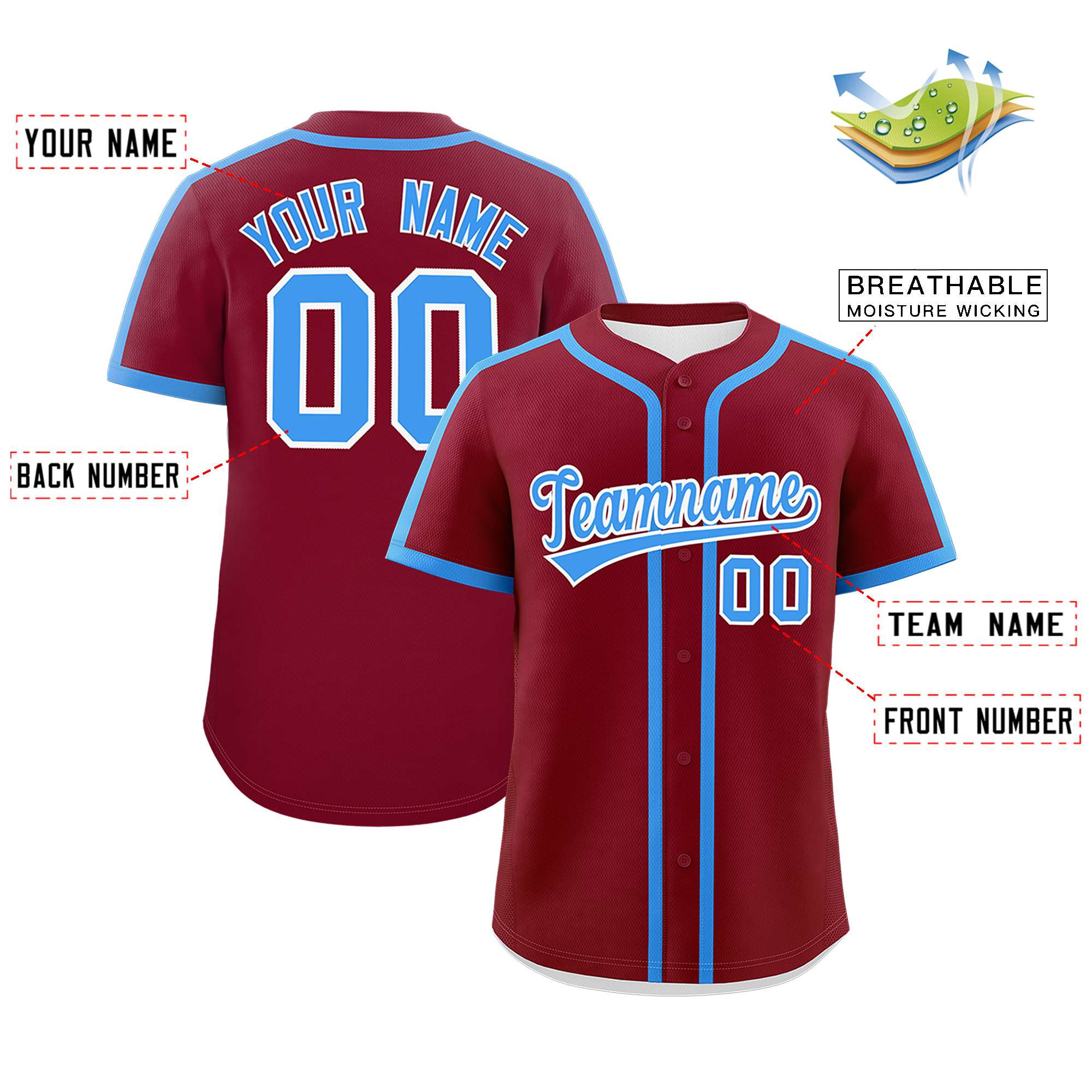 Custom Crimson Powder Blue Personalized Classic Authentic Baseball Jersey