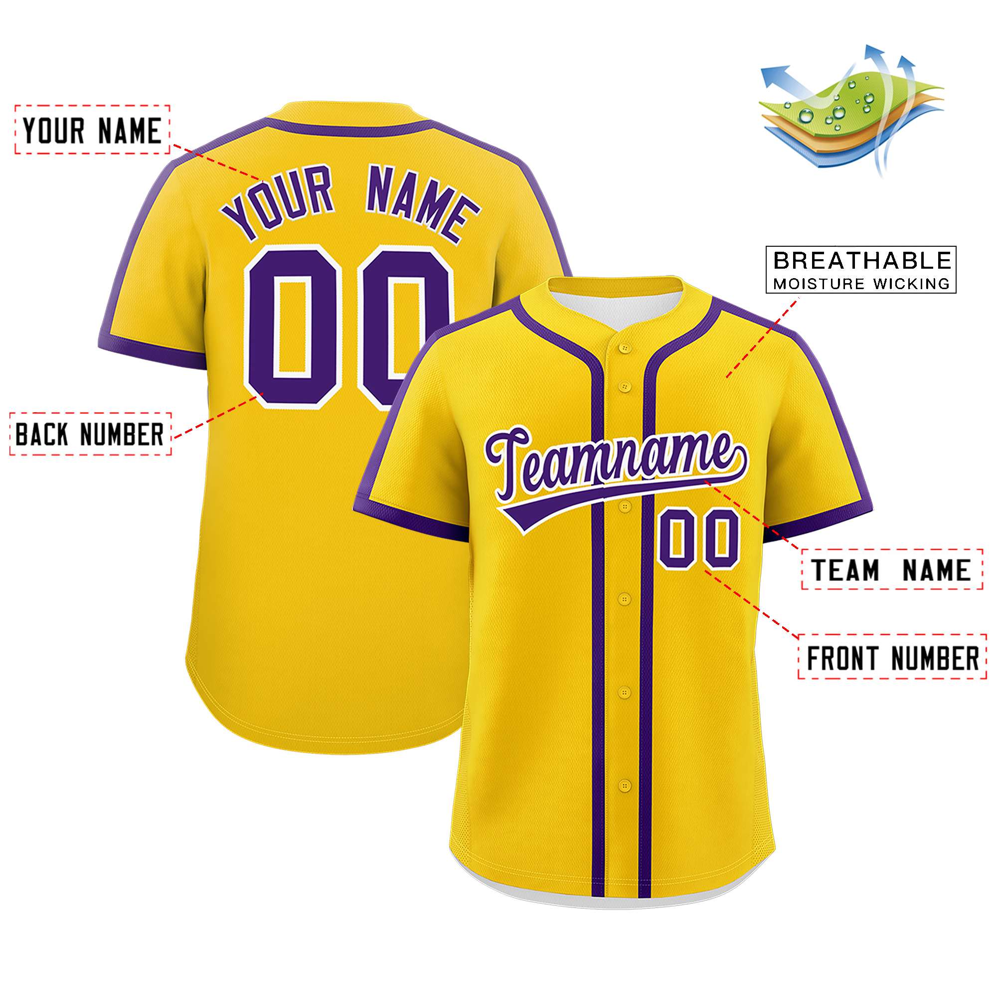 Custom Gold Purple Personalized Classic Authentic Baseball Jersey