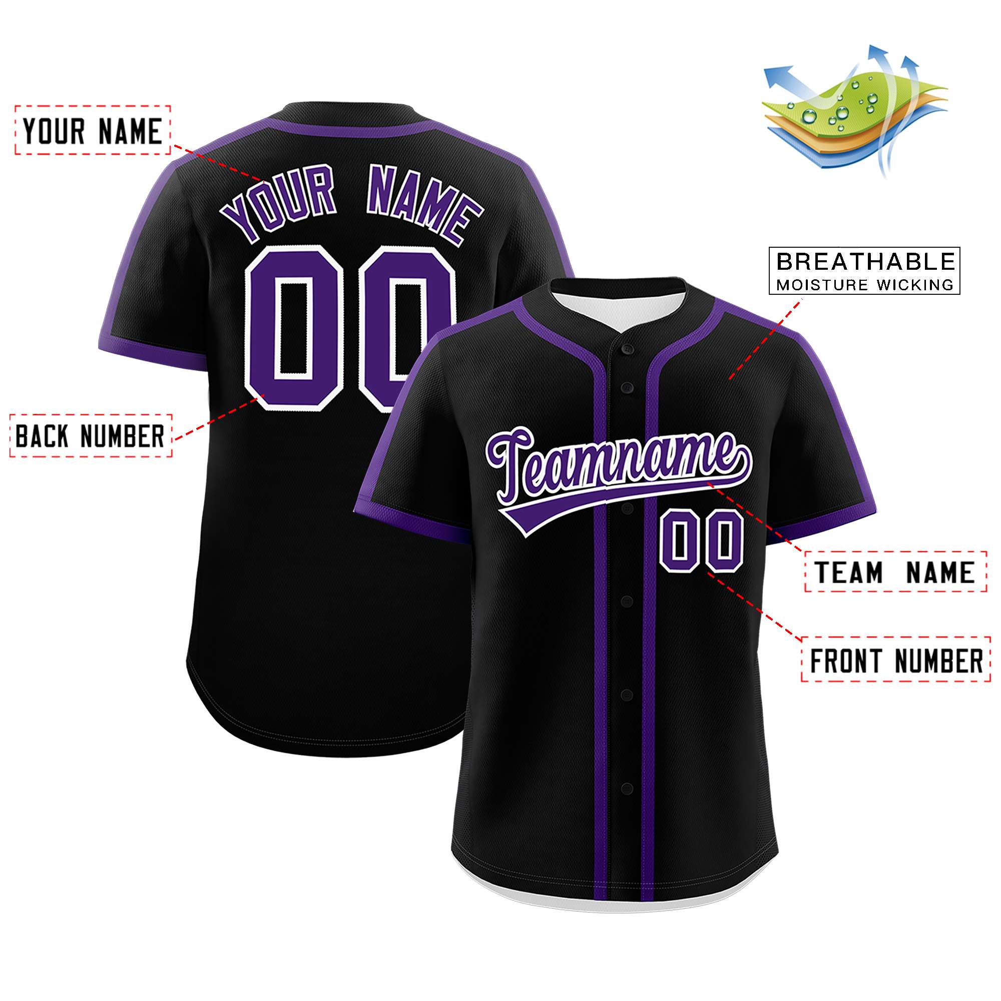 Custom Black Purple Personalized Classic Authentic Baseball Jersey