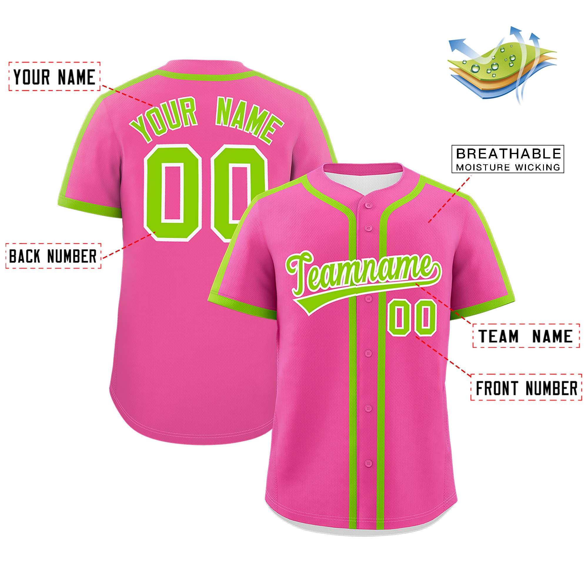 Custom Pink Neon Green Personalized Classic Authentic Baseball Jersey