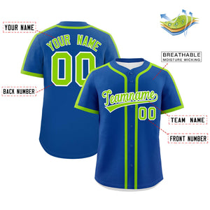 Custom Royal Neon Green Personalized Classic Authentic Baseball Jersey