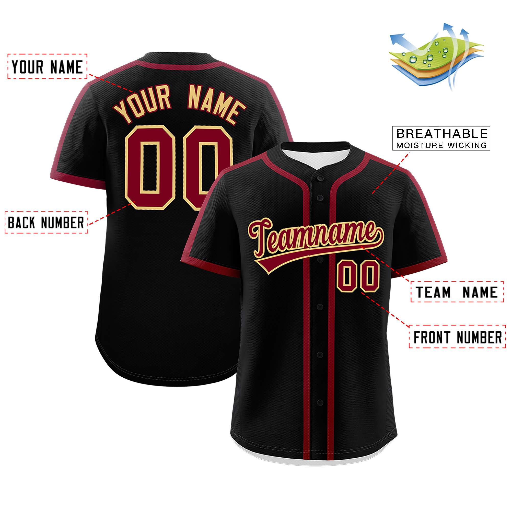 Custom Black Crimson Personalized Classic Authentic Baseball Jersey