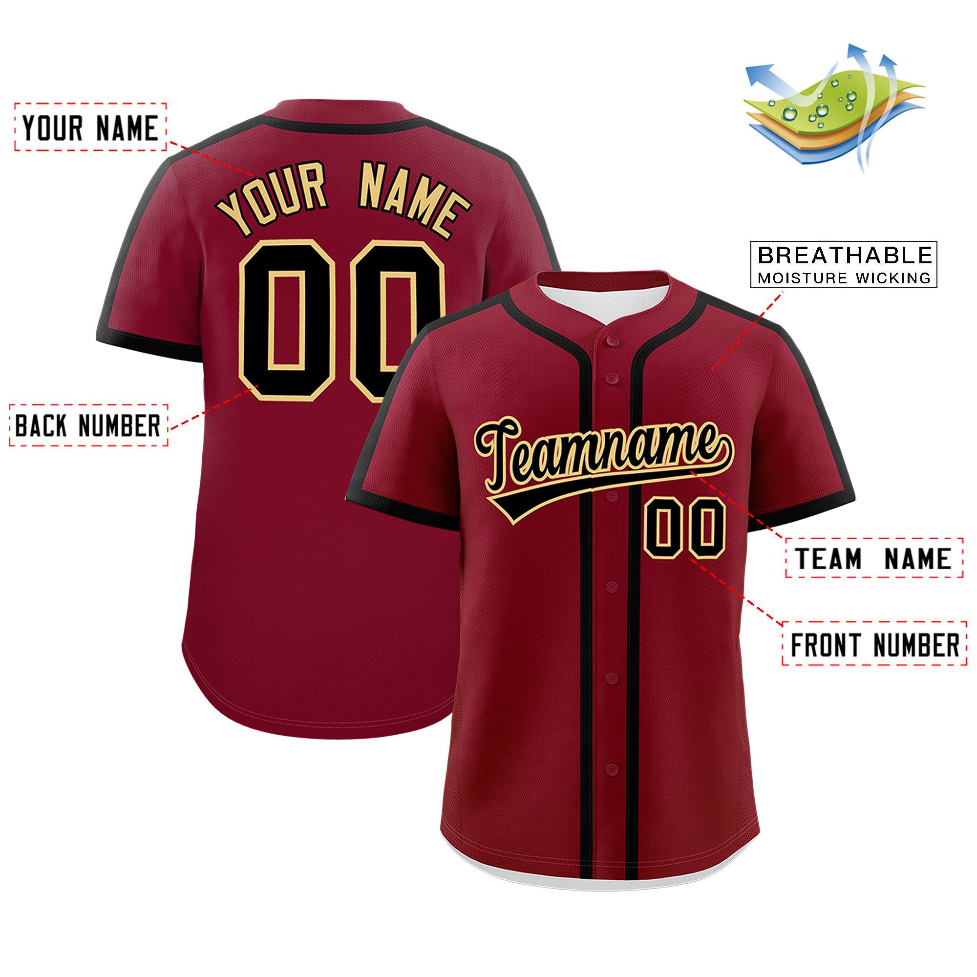 Custom Crimson Black Personalized Classic Authentic Baseball Jersey