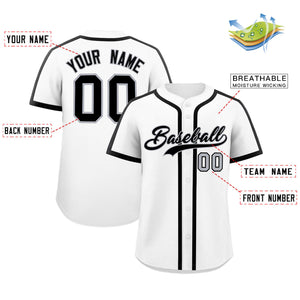 Custom White Black Personalized Classic Authentic Baseball Jersey