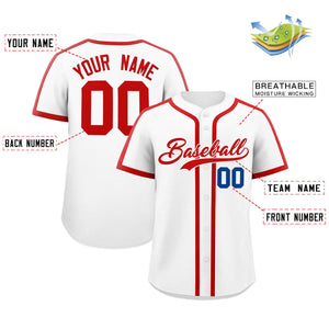 Custom White Red Personalized Classic Authentic Baseball Jersey