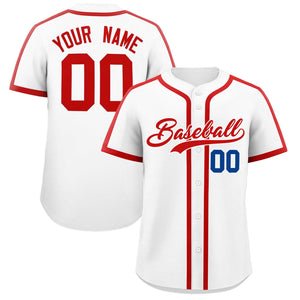 Custom White Red Personalized Classic Authentic Baseball Jersey