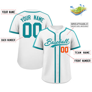 Custom White Aqua Personalized Classic Authentic Baseball Jersey