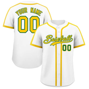 Custom White Gold Personalized Classic Authentic Baseball Jersey