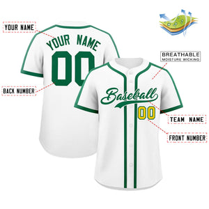 Custom White Kelly Green Personalized Classic Authentic Baseball Jersey