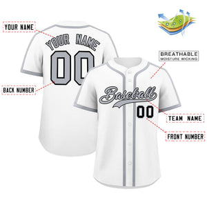 Custom White Gray Personalized Classic Authentic Baseball Jersey