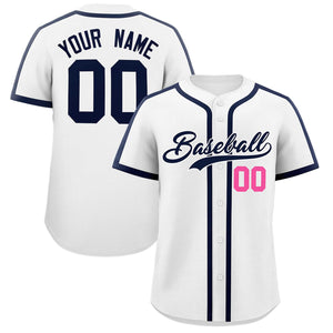 Custom White Navy Personalized Classic Authentic Baseball Jersey