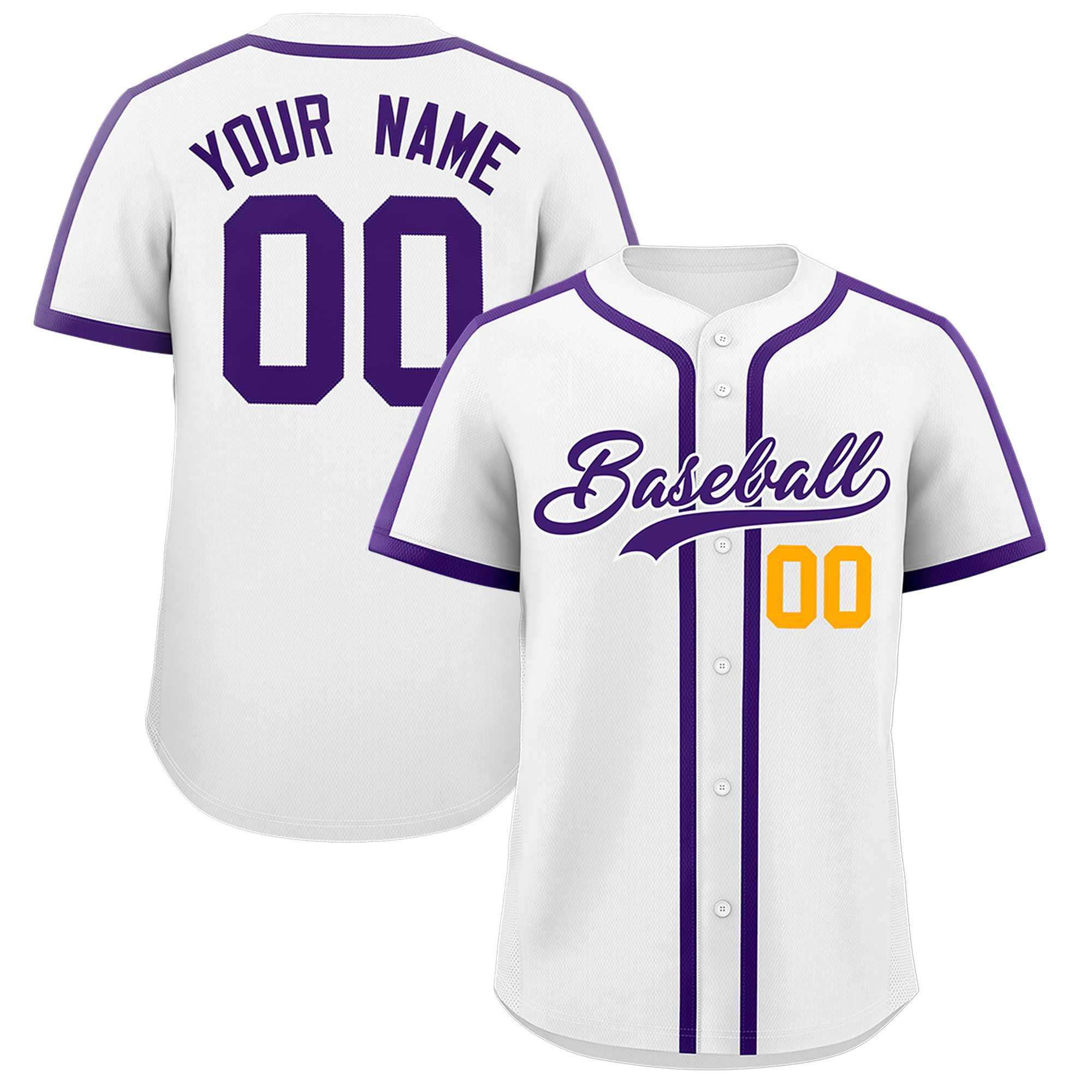 Custom White Purple Personalized Classic Authentic Baseball Jersey