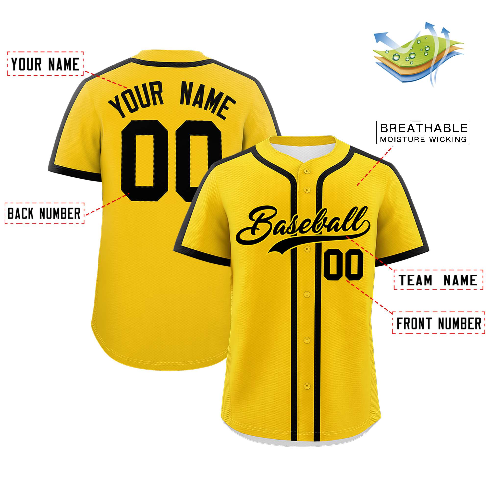 Custom Gold Black Personalized Classic Authentic Baseball Jersey