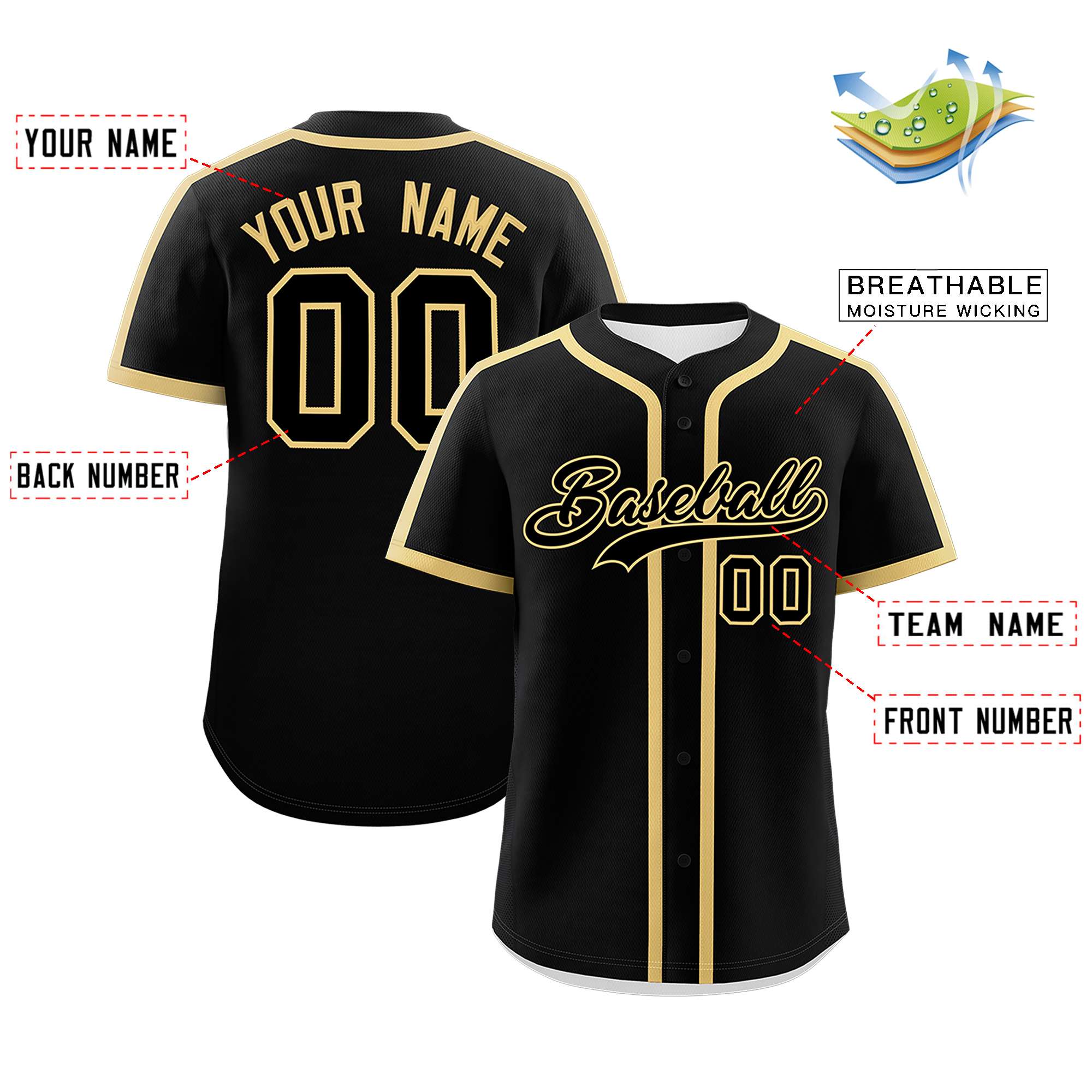 Custom Black Old Gold Personalized Classic Authentic Baseball Jersey