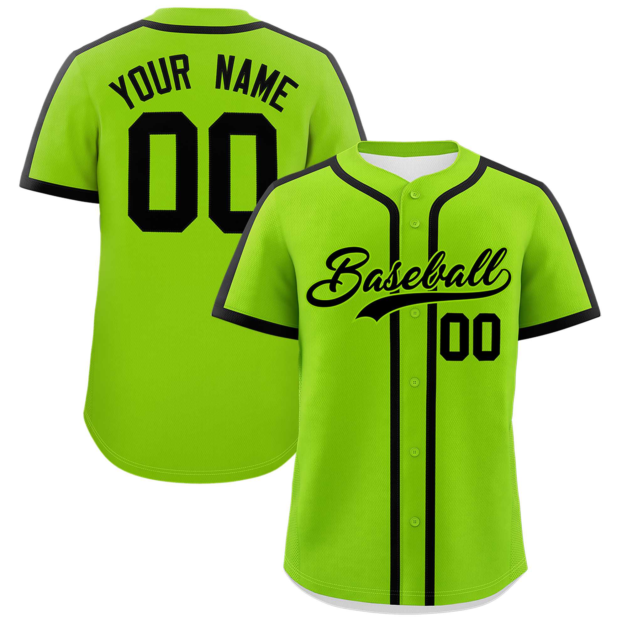 Custom Neon Green Black Personalized Classic Authentic Baseball Jersey