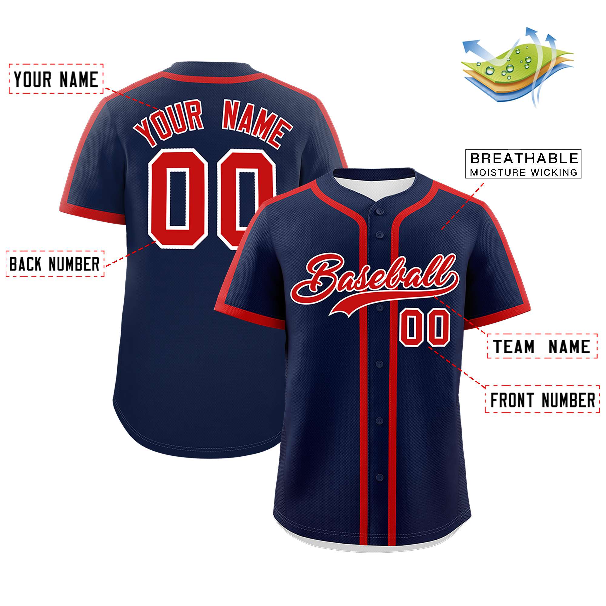 Custom Navy Red Personalized Classic Authentic Baseball Jersey