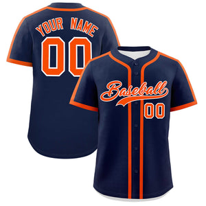 Custom Navy Orange Personalized Classic Authentic Baseball Jersey